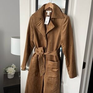 H&M Brown Suede Trench Coat with Belt tag removed